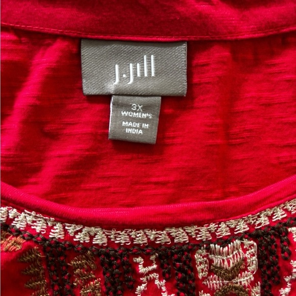J. Jill Cotton Red V Neck Floral Embroidered Bohemian Long Sleeved Top Size 3X - Picture 6 of 8